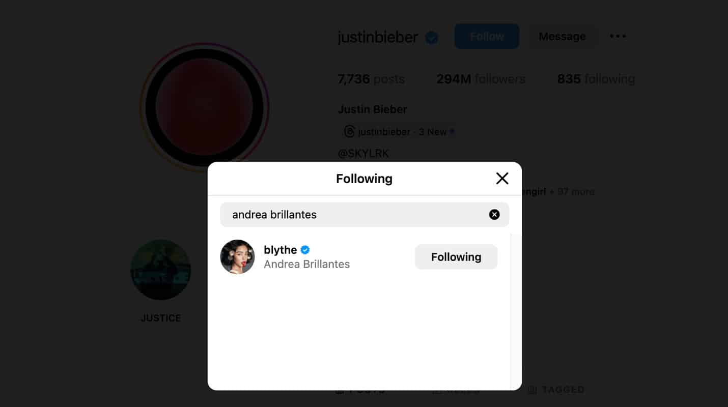 Justin Bieber follows Andrea Brillantes on Instagram